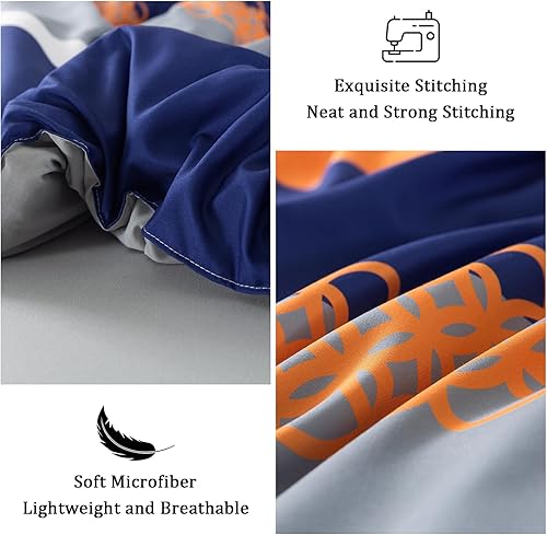 Miniatura 6 de Juego de ropa de cama con edredón y sábanas, tamaño Queen, de 8 piezas, azul, en una bolsa, diseño de rayas y retazos, bohemio, de microfibra suave