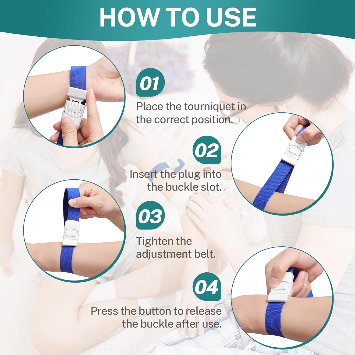 Medical Tourniquet Emergency 4 Pack, Adjustable Quick Release Tourniquet Buckle Band for First Aid & Blood Drawing, Tactical Outdoor Survival & Phlebotomy