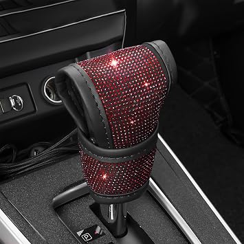 Bling Auto Gear Shift Knob Cover, Car Knob Gear Stick Protector, Sparkly Crystal Rhinestones Gear Shift Knobs Cover for Women Girls, Universal Interior Decor Accessories Red