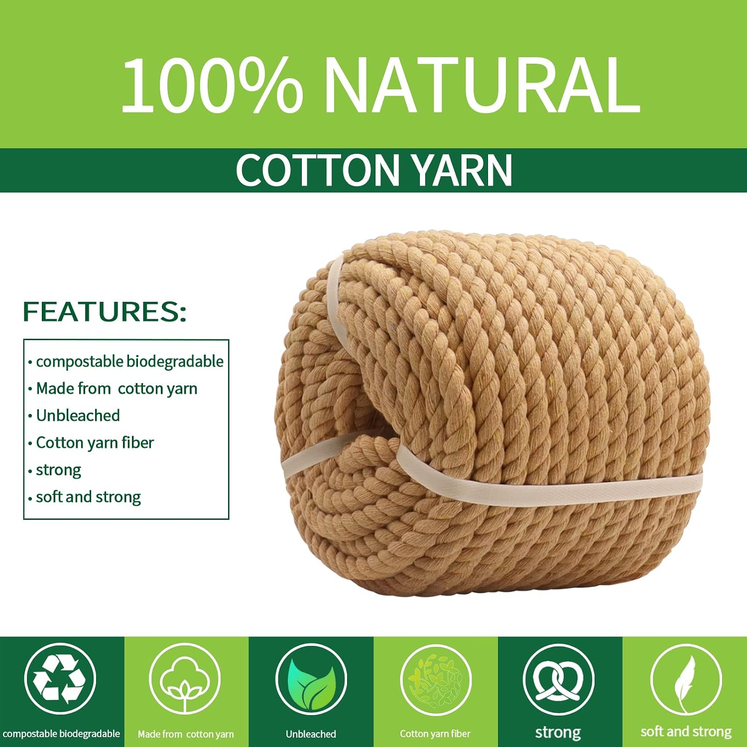 Natural Brown Cotton Rope 1/2 inch x 50 feet Nautical Rope for Crafts, Baskets, Plant Hanger, Wall Hanging, Home Decor