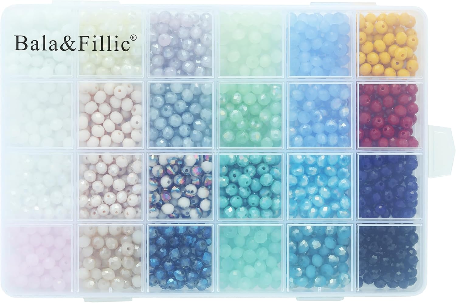Bala&Fillic 6mm Briolette Glass Beads Faceted Rondelle Crystal Beads, DIY Craft Beads for Bracelet Assorted 24 Colors with Container Box (Total 1200pcs) - Image 8