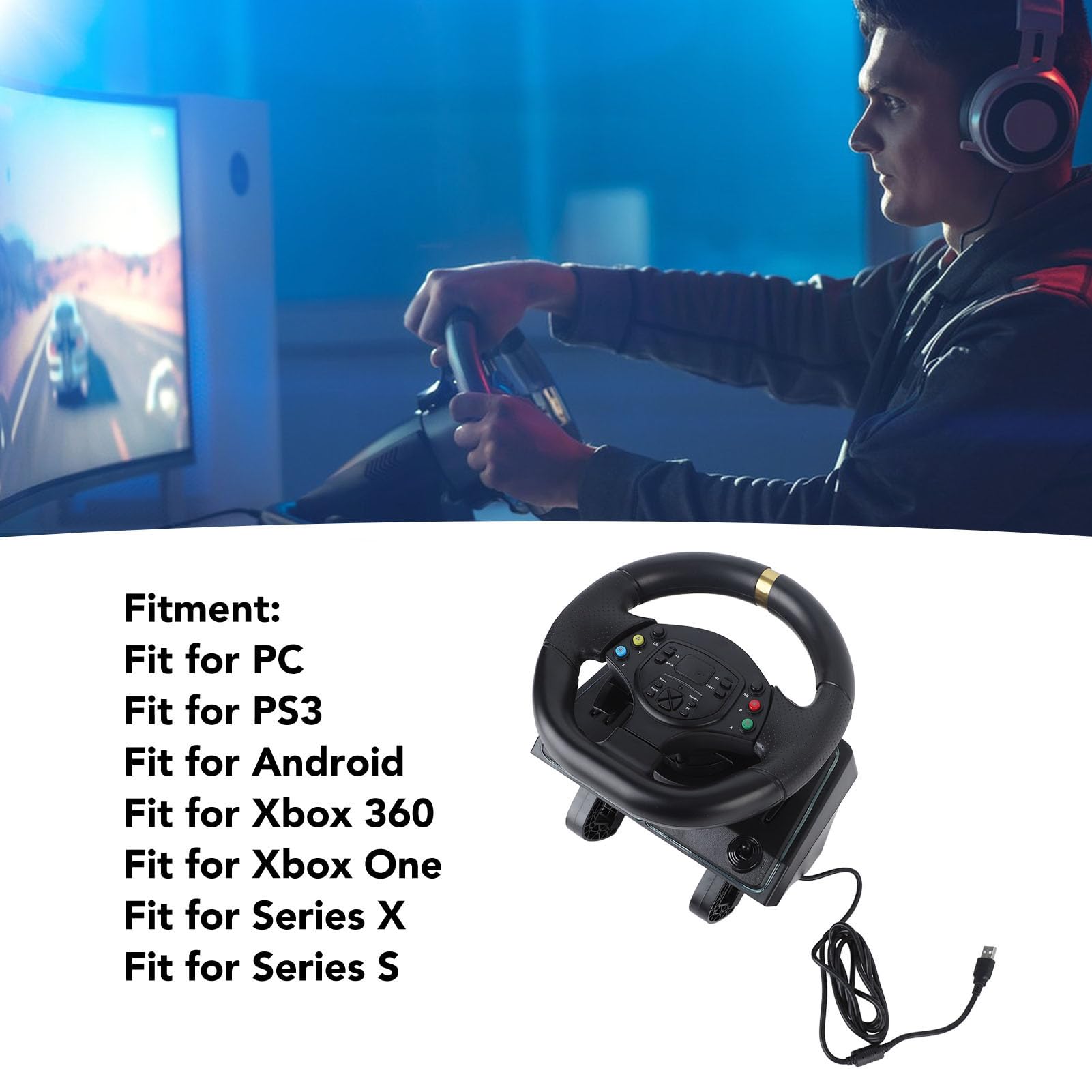 Keenso Detachable Universal Racing Wheel for PC PS3Xbox, Improved Control, Enhanced Gaming Experience