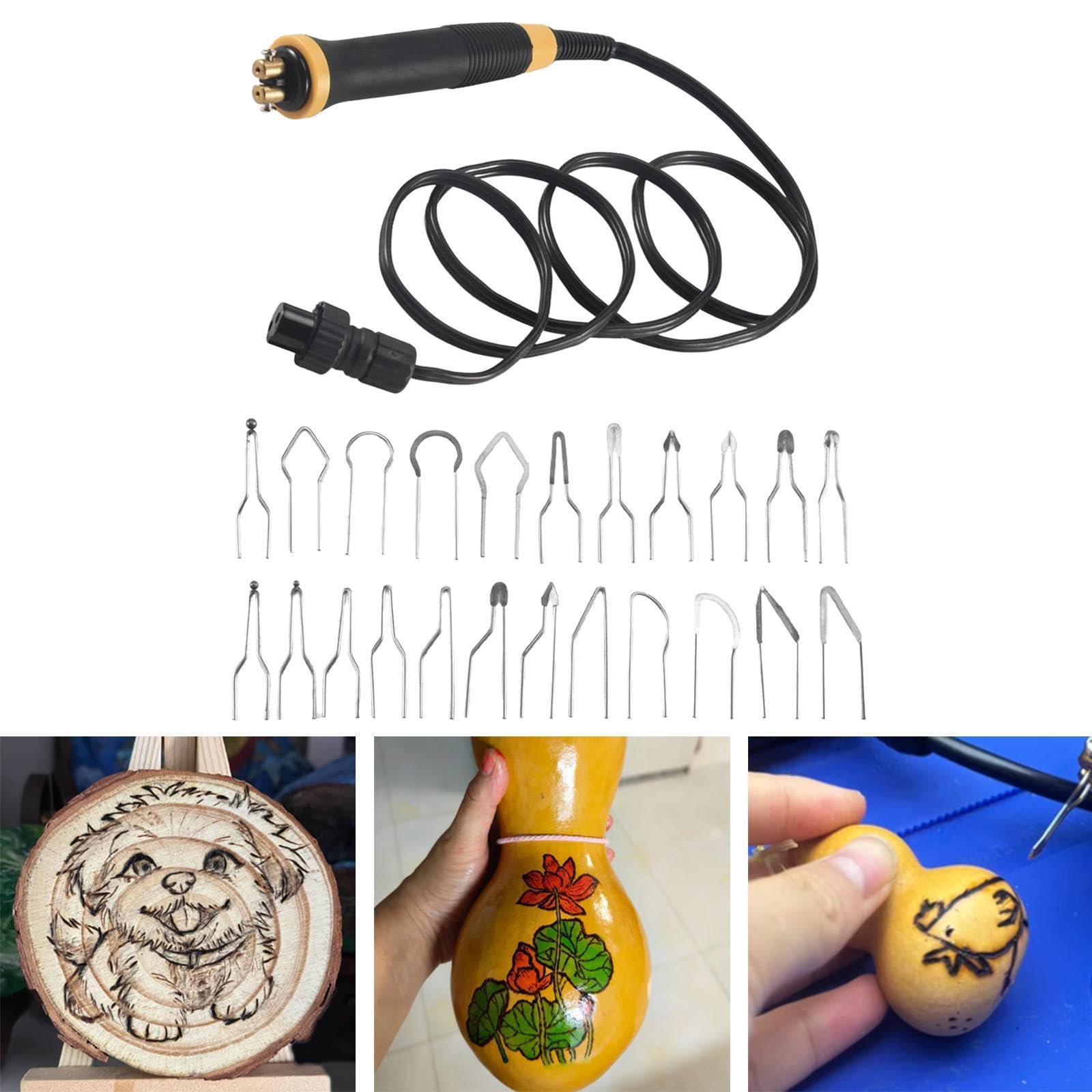 2 Kit per Pirografia con 21 Punte in Filo, Impugnatura Ergonomica, Rimovibile E Antiscivolo.