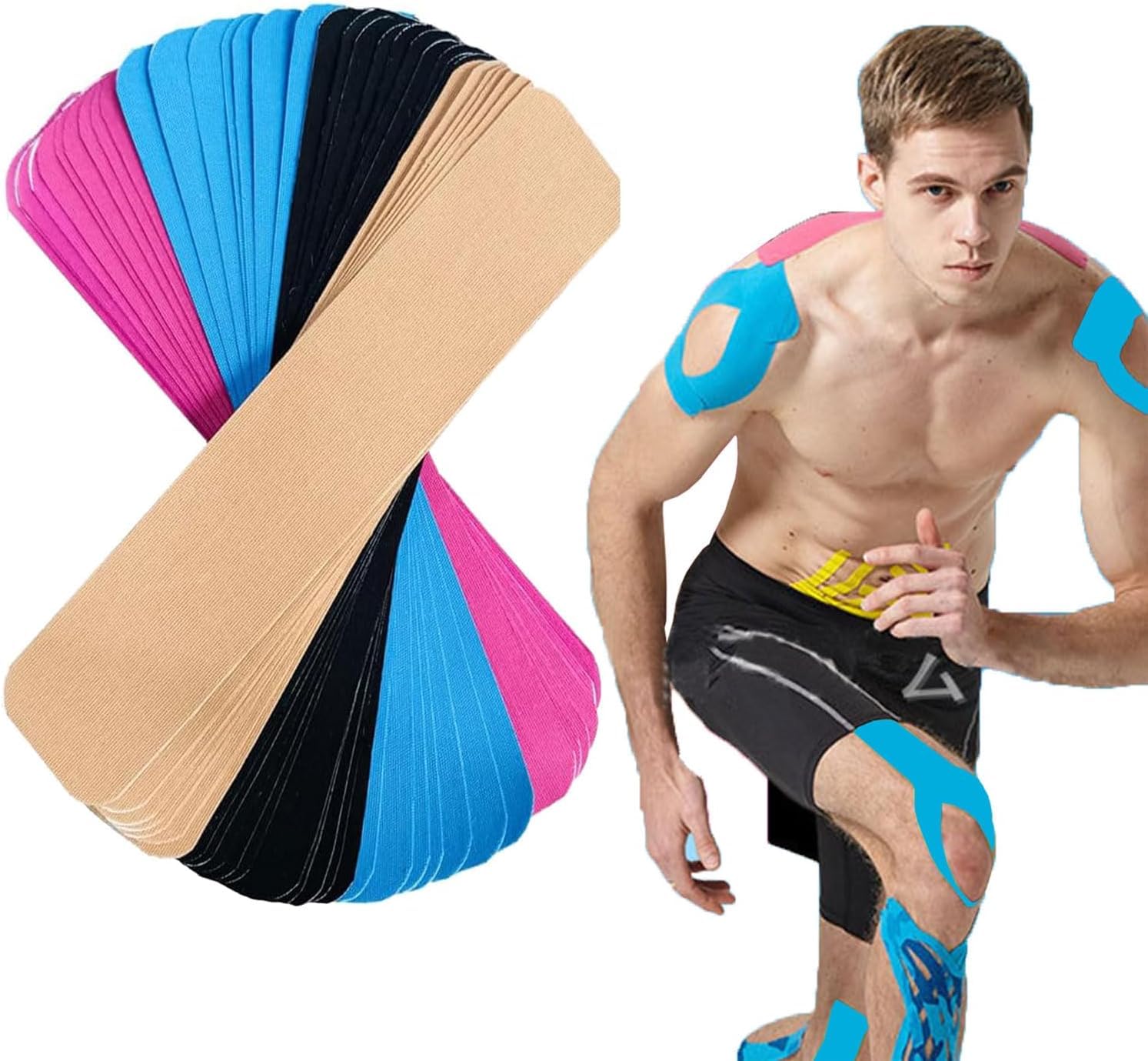 NALACAL Kinesiology Tape Precut, 40 Strips Pro Elastic Athletic Tape for Joints Support & Muscle Pain Relief, Hypoallergenic and Waterproof K Tape Perfect for Ankle Knees Running Any Activity
