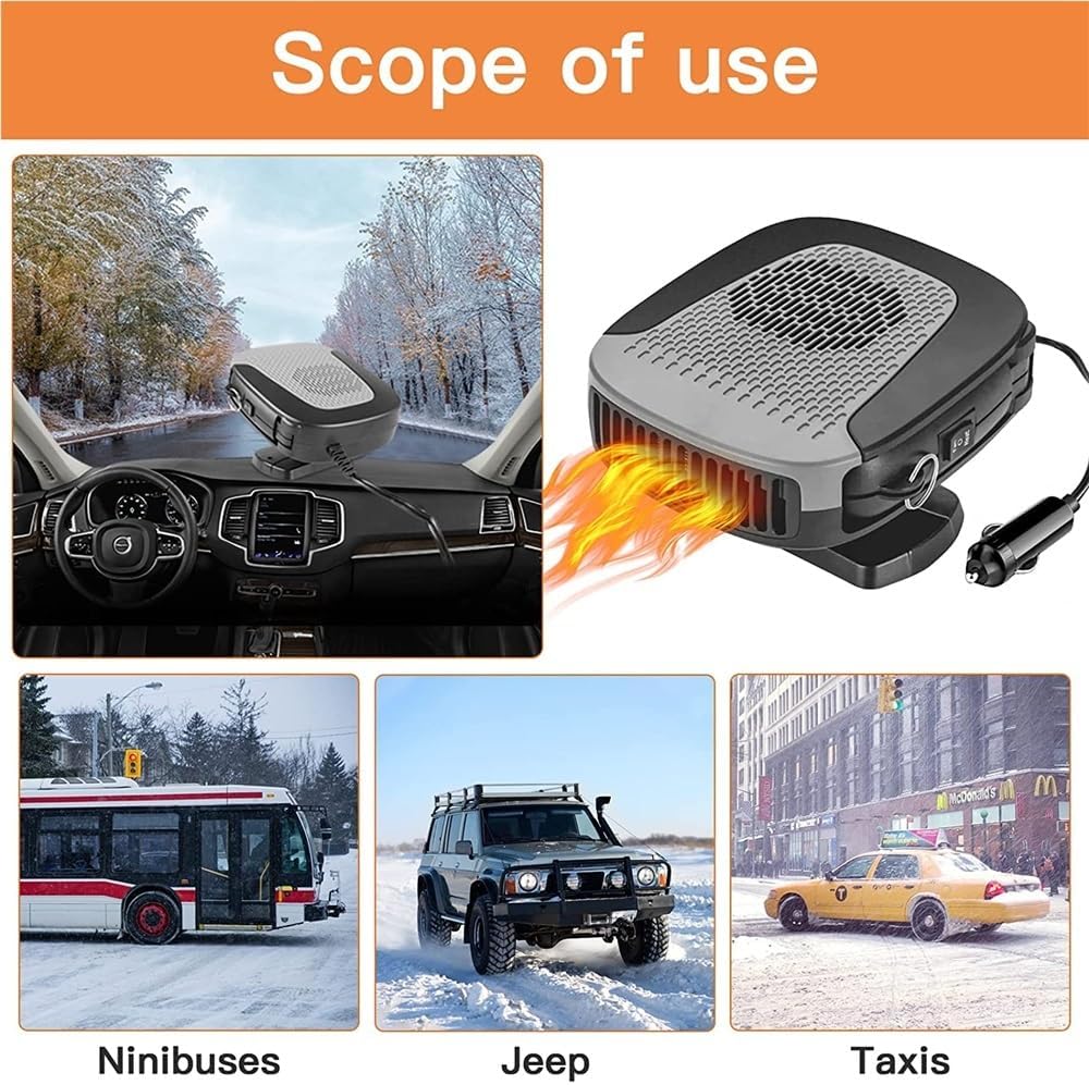 Latest 2-in-1 Portable 12V 150W Car Heater Adjustable Windshield Defogger Low-Power Rapid Heating Warmer