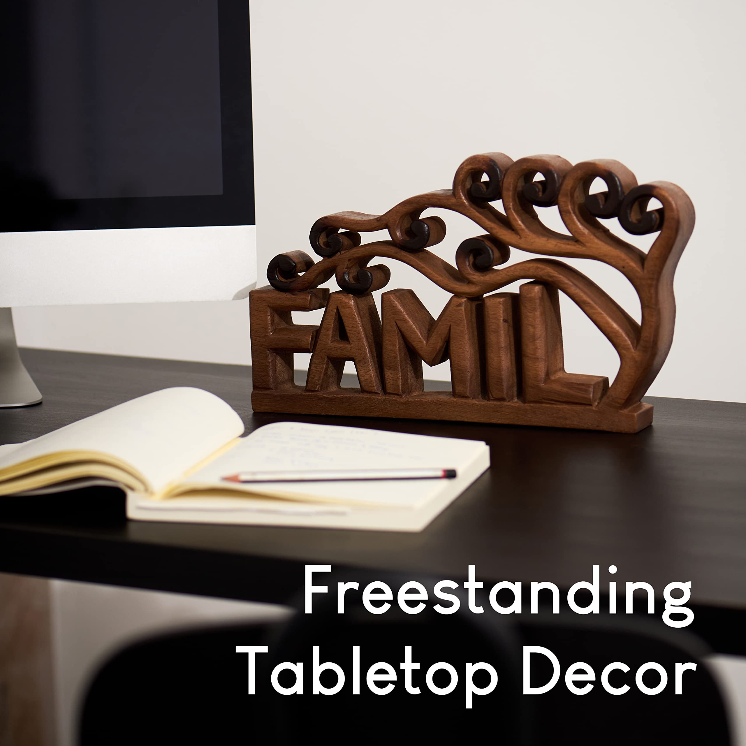 Tapeera Letreros familiares de madera para decoración del hogar, bloque independiente, letras recortadas (familia)