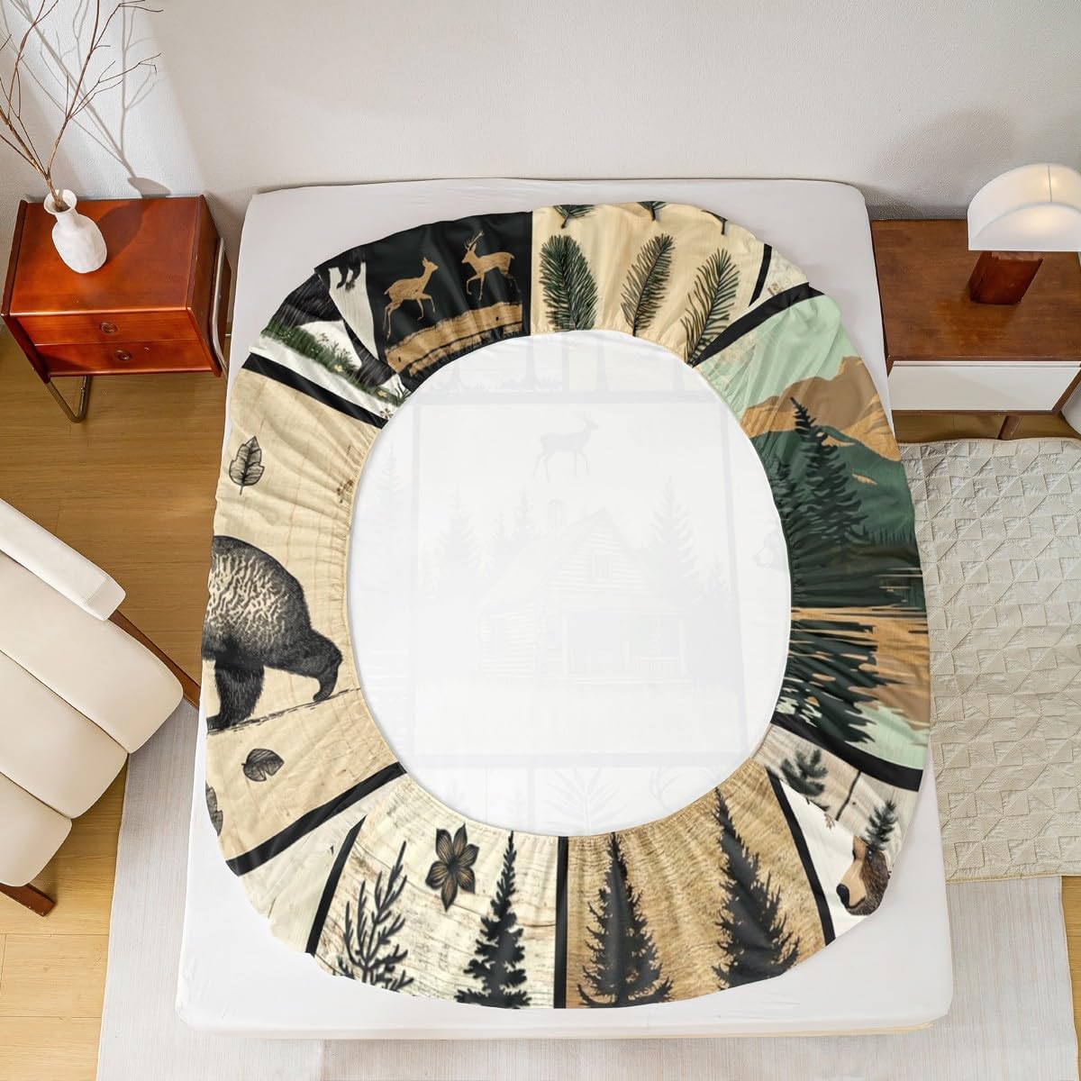 Feelyou Rustic Cabin Bed Sheets Set Full Size Retro Bear Bedding Lodge Farmhouse Bear Deer Deep Pocket Fitted Sheet Woodland Animals Vintage Breathable Soft Lightweight Microfiber, NO TOP Sheet
