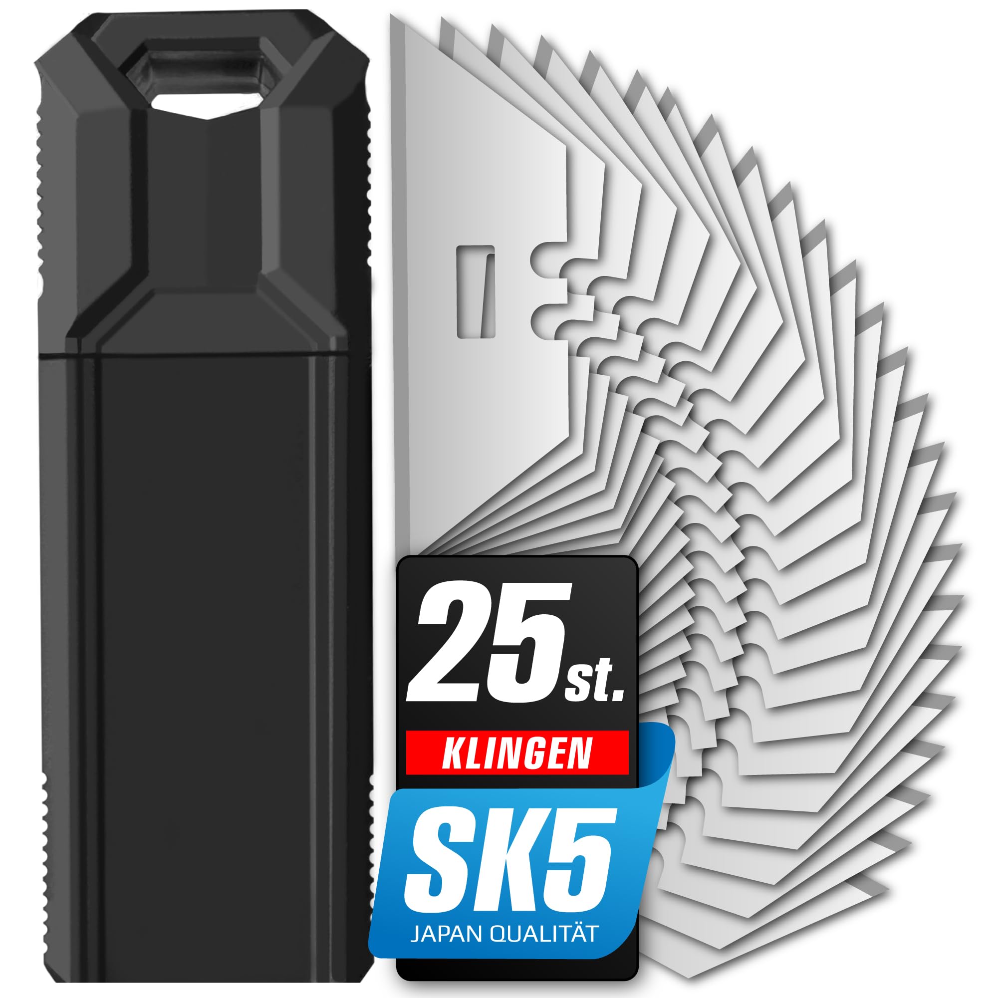 25x Cuchillas Trapezoidales de Repuesto para Cúter – Compatible con Cuchillo Rascador, Universal y para Alfombras – Hojas de Acero al Carbono SK5 GRAFF
