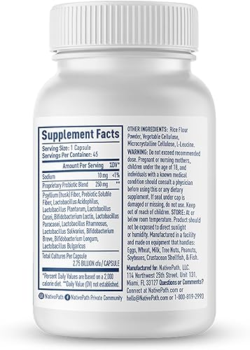 Miniatura 4 de NativePath Probiótico diario, suplemento de probióticos de mezcla personalizada de 10 cepas para hombres y mujeres, 82 mil millones de UFC, 45