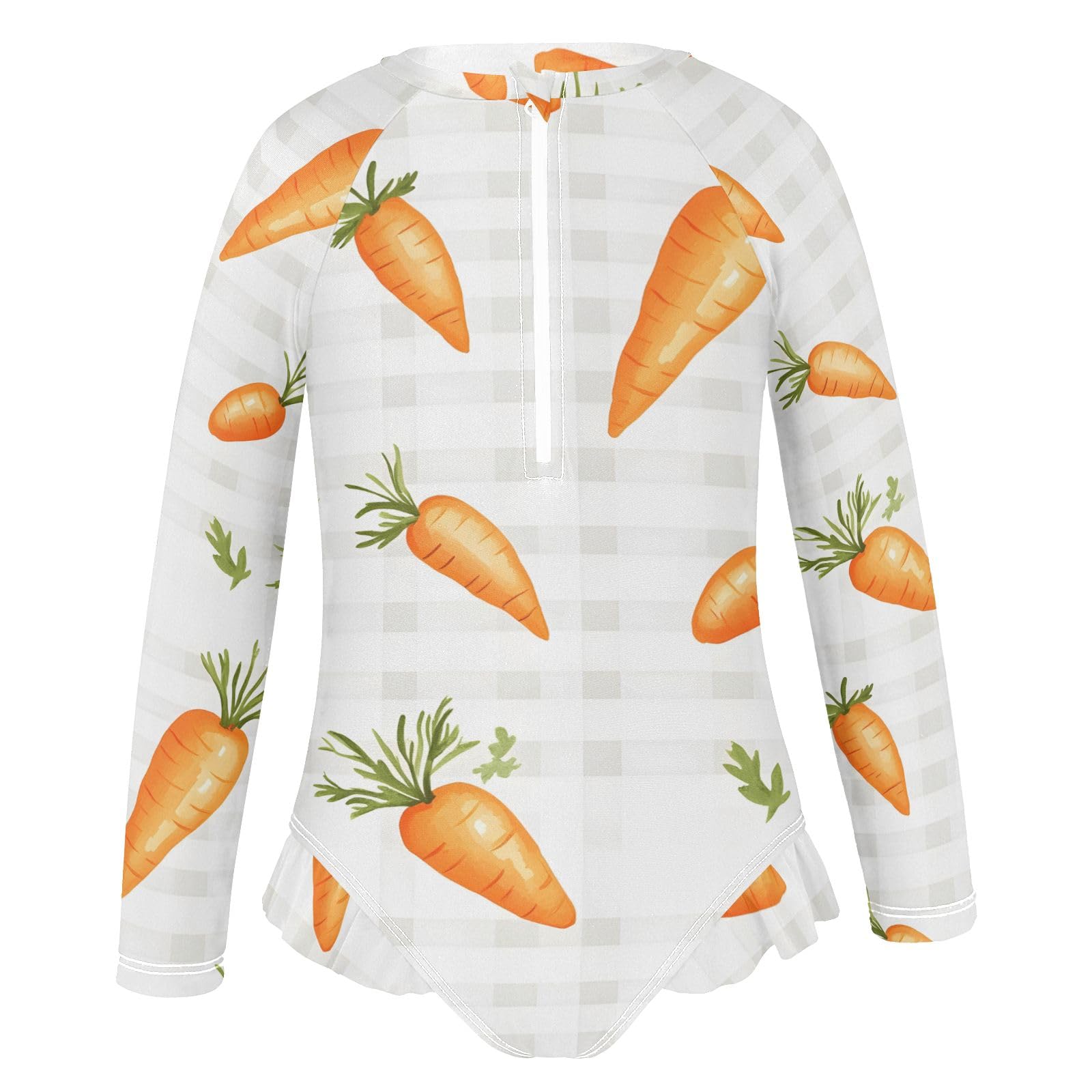 ALAZA Swimsuit for Girls Long Sleeve Rashguard Bathing Suit Carrot Checked Quick Dry 4T