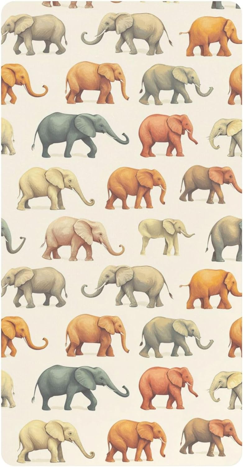 Vintage Elephant Crib Sheets Soft Breathable Fitted Cotton Baby Crib Sheets Mattress Cover for Girl Boy, 52" x 28" x 9"