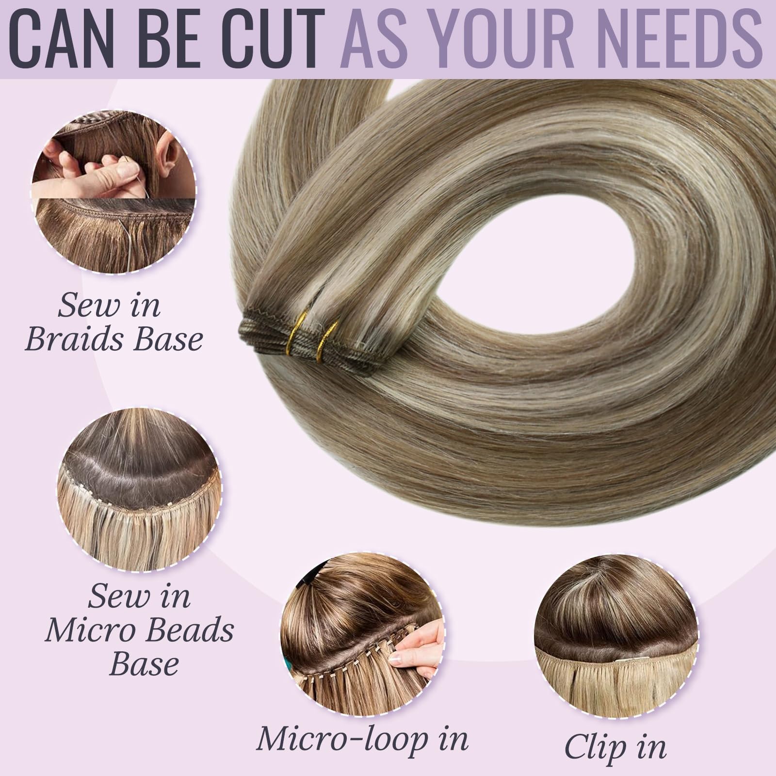 Fshine Matassa Capelli Veri Tessitura 30CM 80g Extension Capelli Veri Cucire Marrone Chiaro Alto Biondo Platino Weft Real Hair Extensions Matassa Capelli Remy #8P60