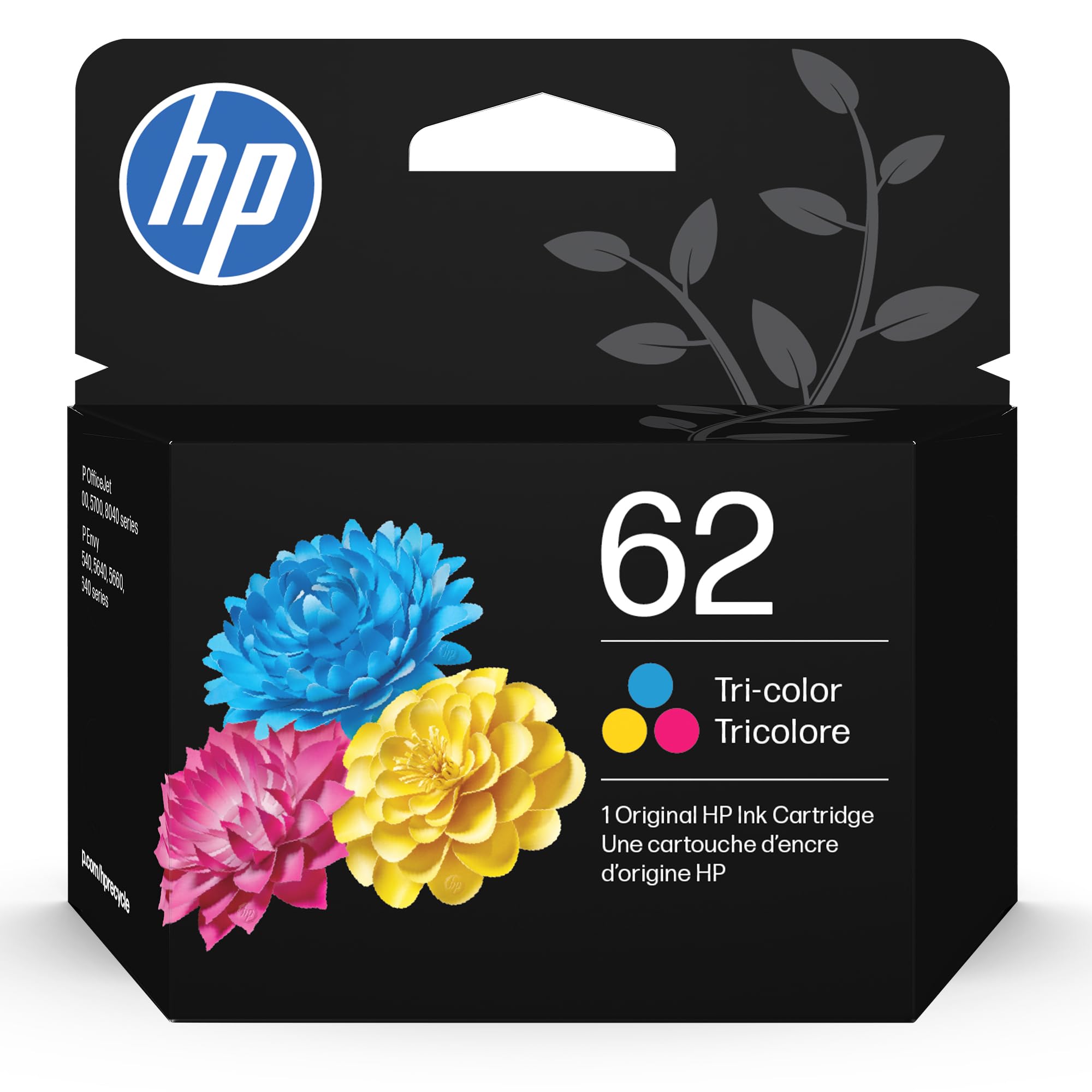 HP 62 Tri-color Ink Cartridge for HP Printers | Works with Printer Series: ENVY 5540, 5640, 5660, 7640, OfficeJet 5740, 8040, OfficeJet Mobile 200, 250 | Eligible for Instant Ink | C2P06AN