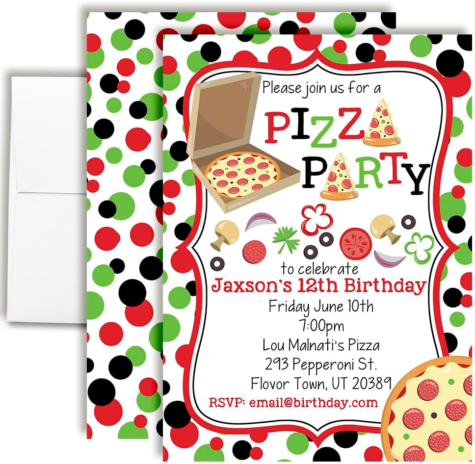 Amanda Creation Custom Birthday Invitations Bold Pizza Birthday Invitations 20 5x7 Custom Bold Pizza Invitation Cards With Envelopes