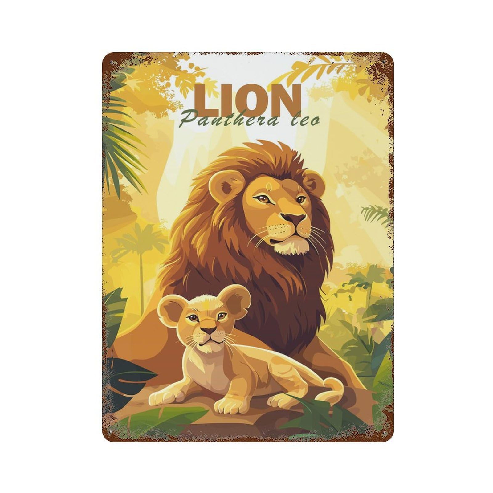 Lion Family Retro Metal Sign 15.7"x11.8", Vintage Wall Decor for Garage, Pub Or Kitchen
