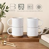 GBHOME Lot de 4 tasses à café empilables en céramique de 350 ml avec motifs texturés pour hommes, femmes, pères, mères, tasses modernes, pour latte/cappuccino/cacao, passent au lave-vaisselle et au - 8
