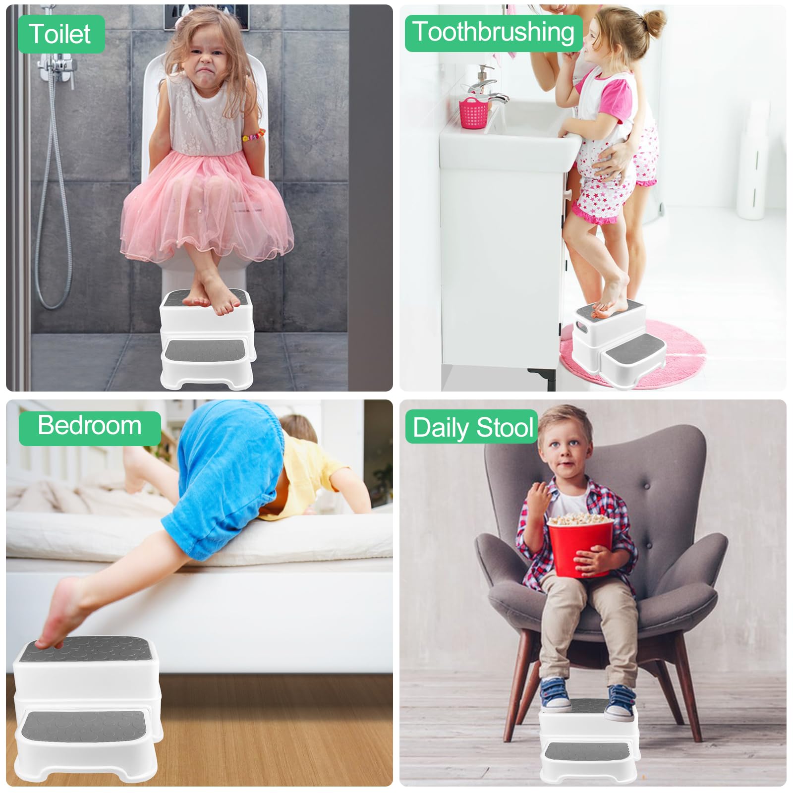 Maxentico Marche Pied Enfant Toilette, Détachables Tabouret Enfant, Escabeau Enfant 2 Marches, Marchepied, Tabouret À Deux Marches, Marche-Pieds pour Enfants Antidérapant, Kids Step Stool (Gris)