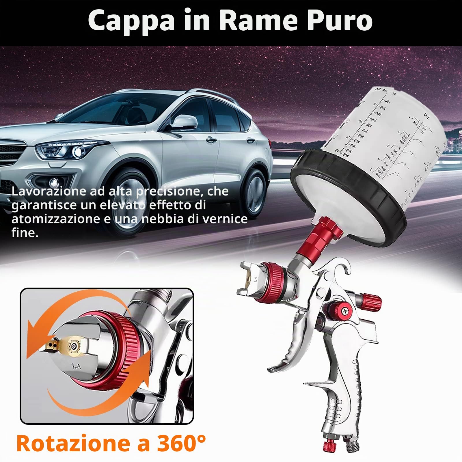 Pistola per Verniciatura ad Aria Compressa, Pistola a Spruzzo con 10 Bicchieri con Coperchio Pistola a Spruzzo Professionale con Sistema di Miscelazione, Regolatore di Pressione per