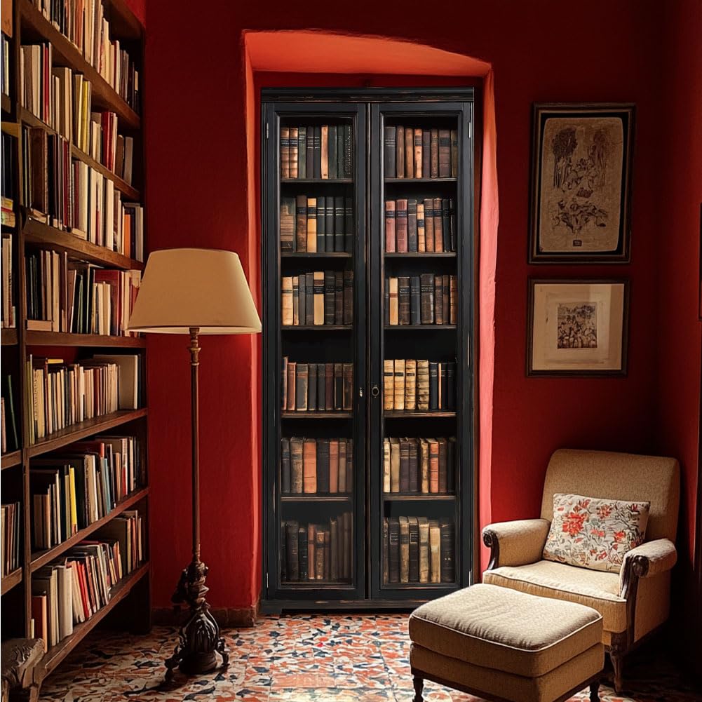 arricraft 2 pz Adesivo per Porta Autoadesivo, 80cmx200cm/31.5"X78.7" Adesivi Murali per Porte con Motivo A Mensola per Libri Adesivi In ​​PVC Carta Da Parati Rimovibile Decorazione per Camere