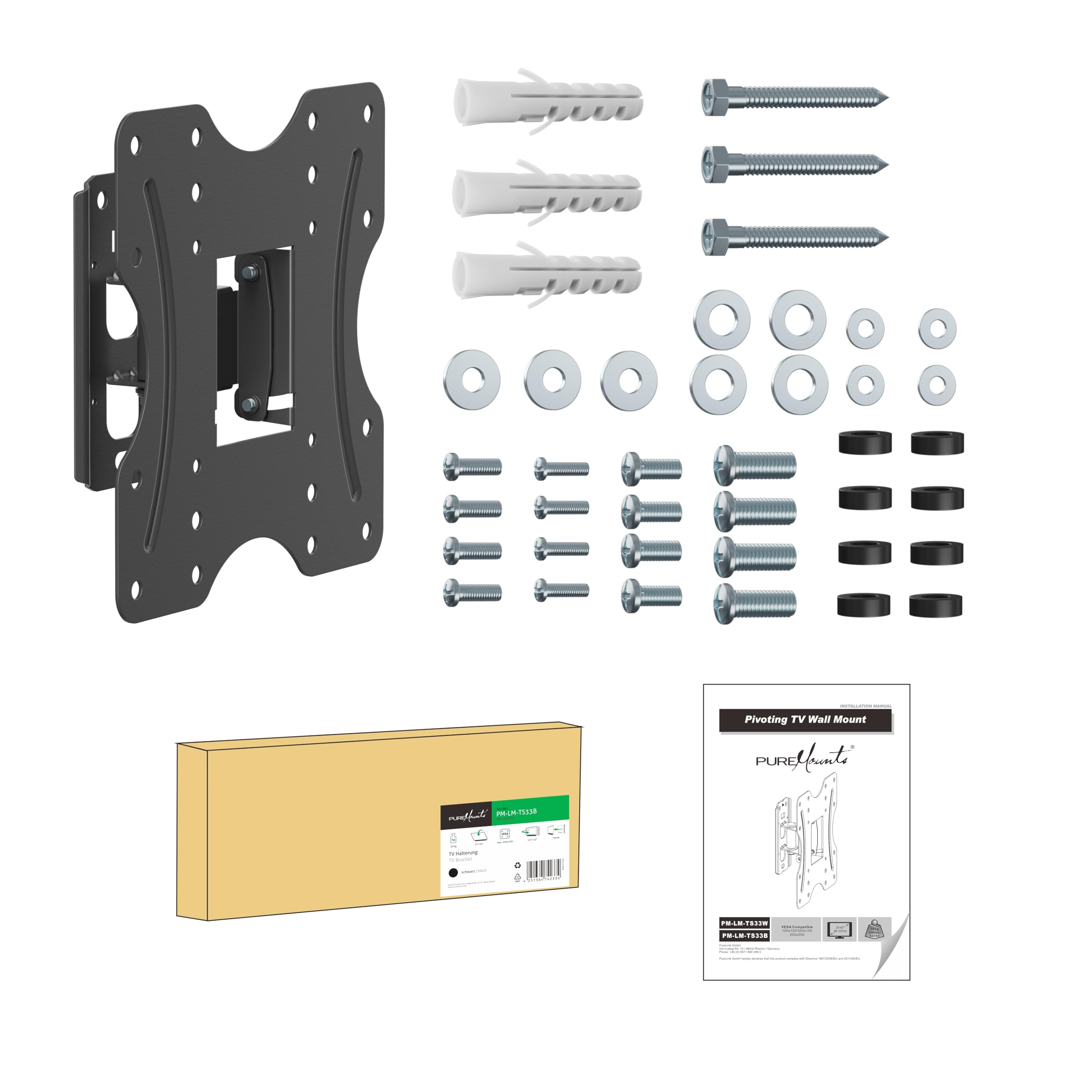 PureMounts TV Wall Mount, Swivelling Tilting Universal Bracket for 23-42 Inch Flat & Curved Heel/Monitor up to 30 kg - Image 4