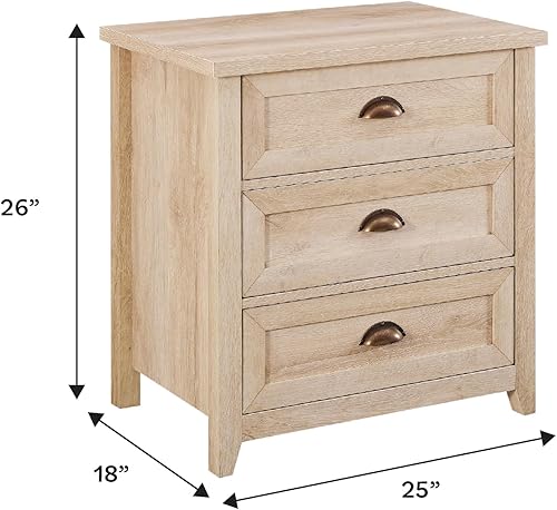 Miniatura 3 de Walker Edison Hazel Modern Farmhouse - Mesita de noche enmarcada con 3 cajones con asas de media luna, 25 pulgadas, roble blanco