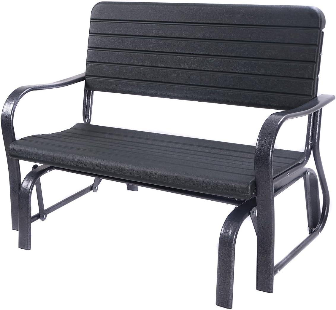 HAPPYGRILL Outdoor Swing Glider Bench, Patio Loveseat Chair with Steel Frame, Rocking Bench for Porch Deck Poolside Garden, (Brown)