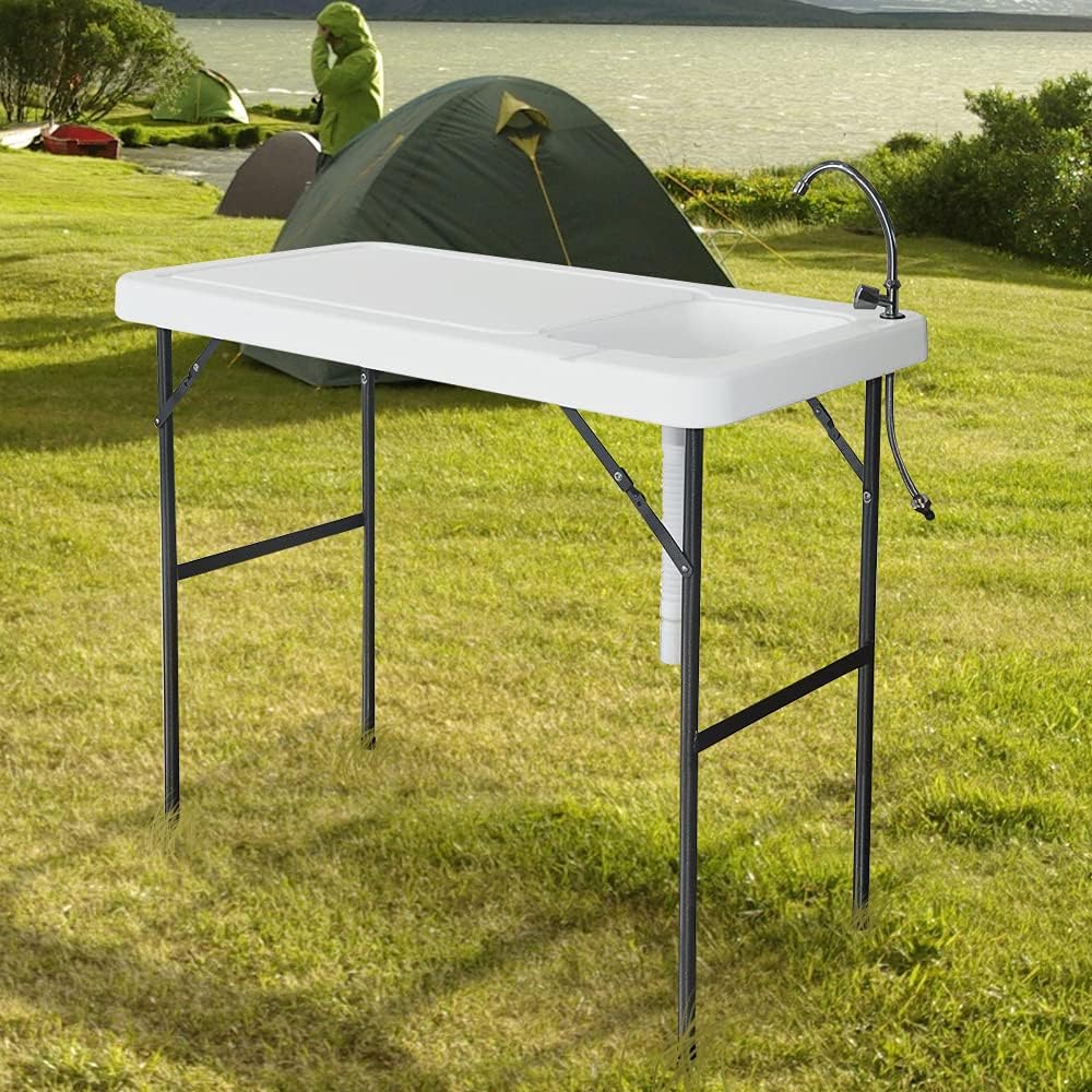 Byya BXTY115-A Portable Outdoor Folding Fish and Game Cleaning Table w/Sink Faucet and Drain Hose