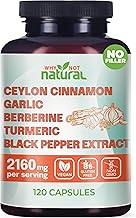 5-in-1 Organic Ceylon Cinnamon Capsules with Berberine, Garlic, Turmeric, Black Pepper Extract Pills
