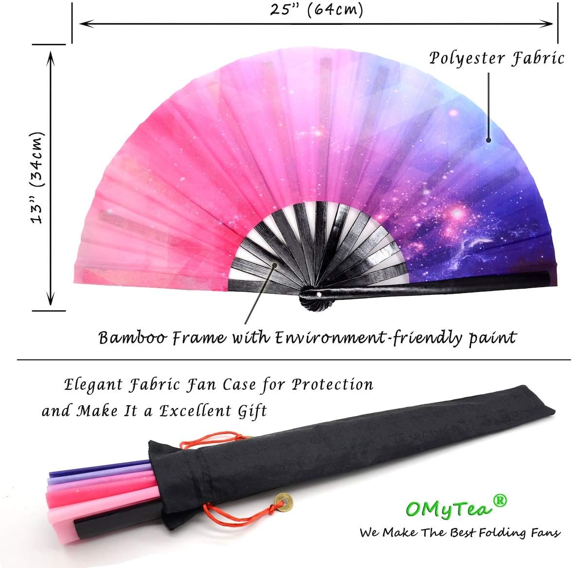 OMyTea Large Rave Folding Hand Fan for Men/Women - 13'' Foldable Clack Festival Fan (Galaxy Dream)