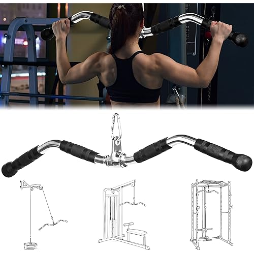 30in Cable Machine Attachment Bar for LAT Pull Down with Full Rotation and Rubber Handle for Gym, Strength Workout, Body Training, Muscle Building
