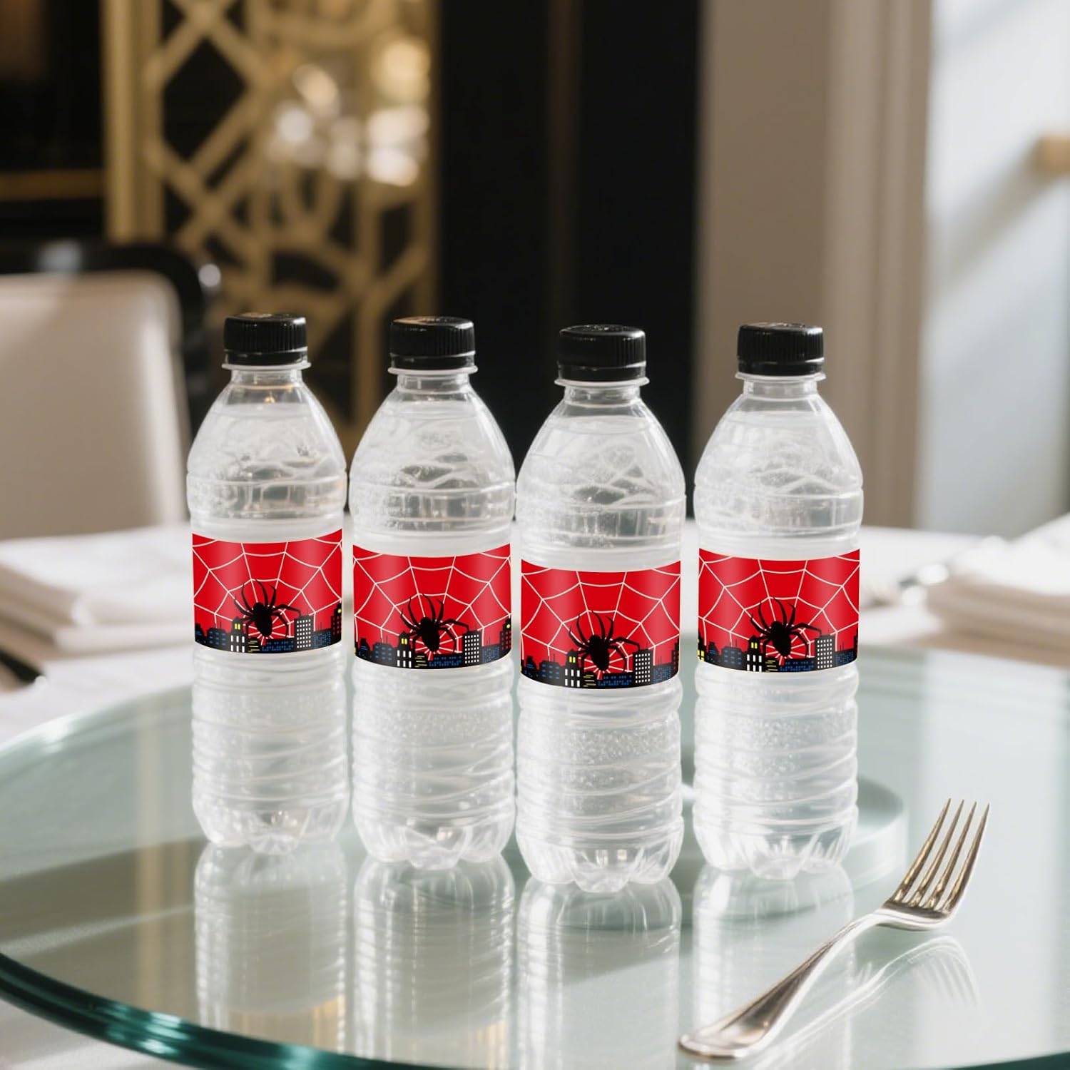 40pcs Spider Water Bottle Labels, 20x6cm/7.9x2.4in Waterproof Red Spider Water Bottle Stickers Suitable for Kids Birthday Party Themed Events Drink Decorations