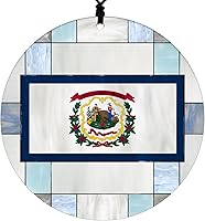 Vista 50 de New Hampshire Christmas Ornament - Faux Stained Glass Design Effect Featuring State Flag - 2026 Hanging Acrylic Disc Decoration for Tree - Unique