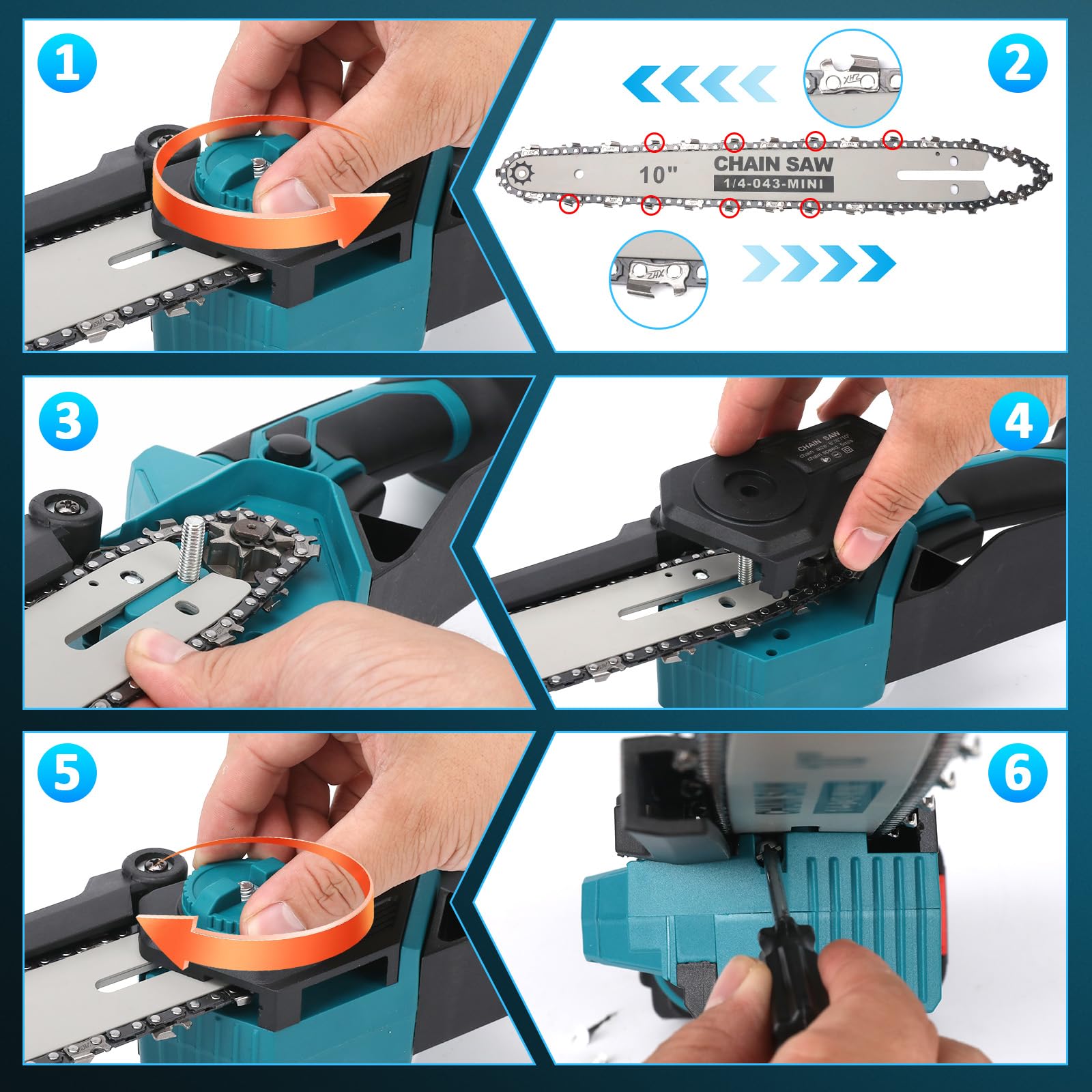 Mini motosierra 2 en 1 de 10 y 8 pulgadas con 4 cadenas, compatible con batería Makita de 18 V, motor sin escobillas de 1000 W, sierra eléctrica para jardín, cuidado de árboles y leña (sin batería ni