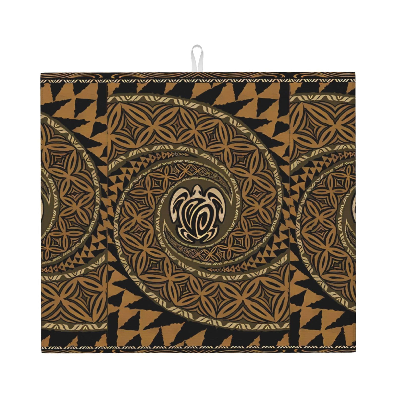 YYHHAOFA Hawaiian Tapa Honu Turtle Prints Kitchen Drying Mat – Absorbent Dish Throw for Countertops, Quick-Dry Non-Slip Layer with Stylish Prints, for New Homes