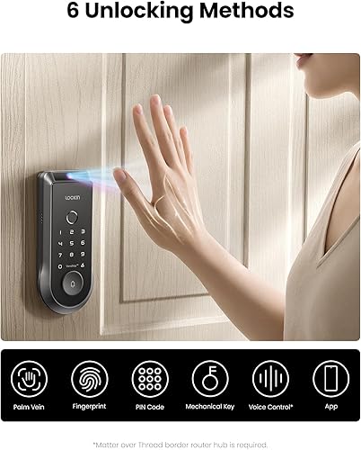 Miniatura 6 de Lockin Veno Palm Vein Smart Lock con Wi-Fi integrado, batería de 7 meses, compatible con materia, desbloqueo de vena de palma y huellas dactilares