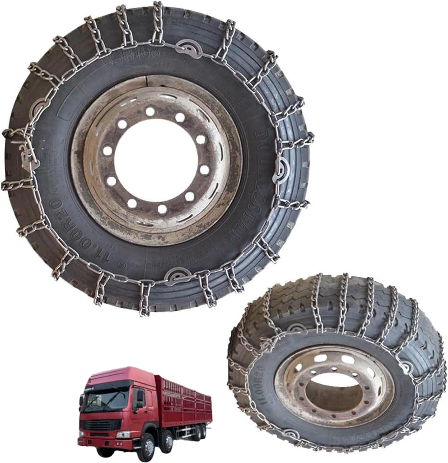 2pcs 9mm Heavy Duty Snow Tire Chains for Suv Pickup Trucks and AVT Traction Chains Manganese Skid Design for Snow,Mud,Ice and Sand Reliable Grip 205/75R17.5 2pcs 6.50-16