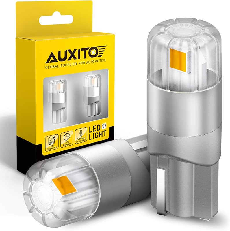 Lâmpadas LED T10 AUXITO 194 âmbar amarelo 12 V para iluminação automotiva – Pacote com 2
