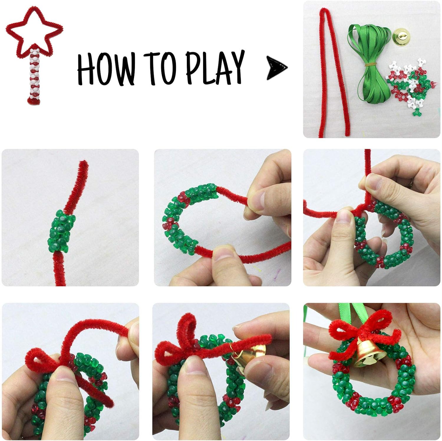 Hifunwu 1570 PCS Christmas Beaded Ornament Kit Plastic Tri-Shaped Beads with Pipe Cleaners for Christmas Craft Tree Hanging - Image 4