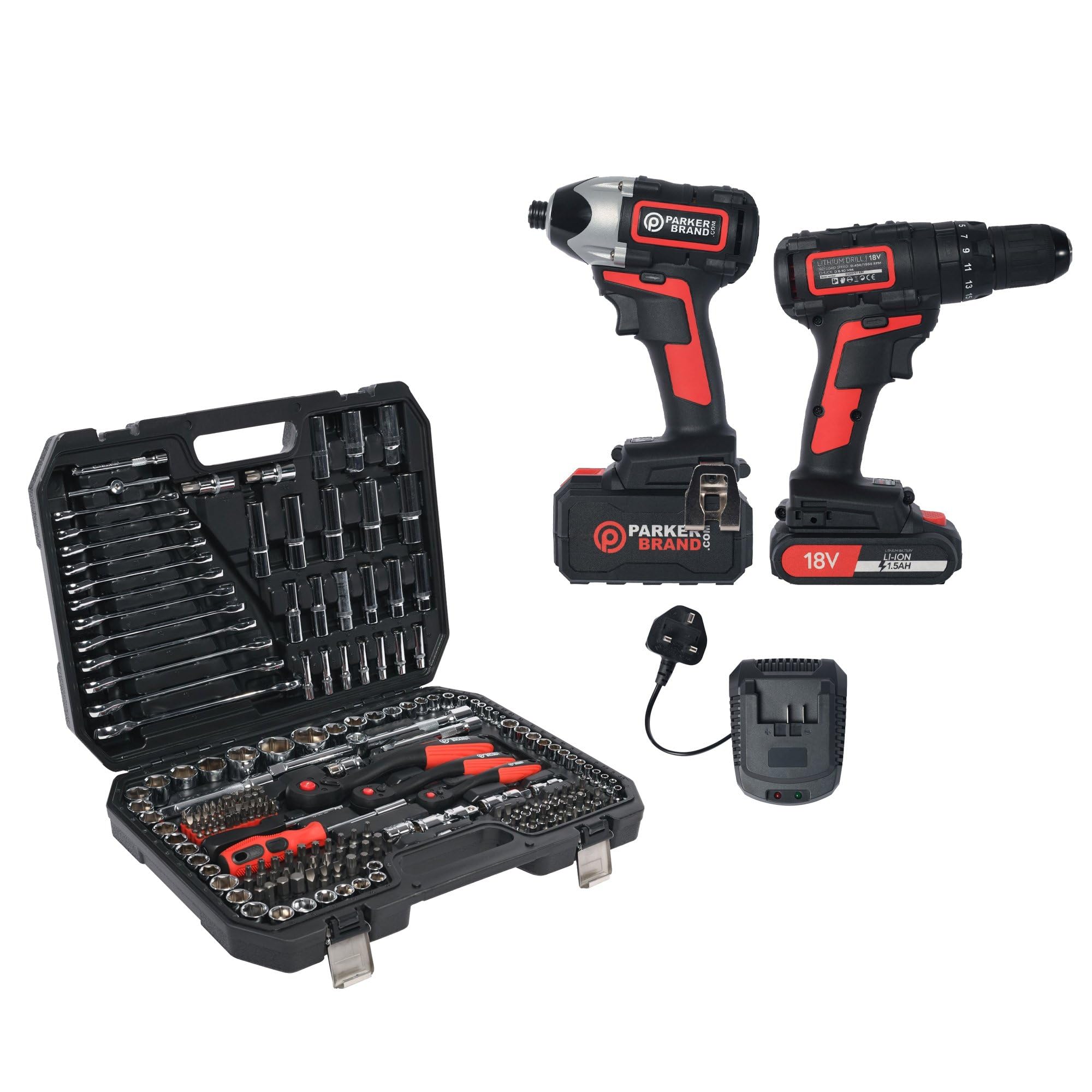215-Piece Socket Set + Cordless Hammer Drill & Impact Driver Set | Complete DIY & Mechanic Bundle