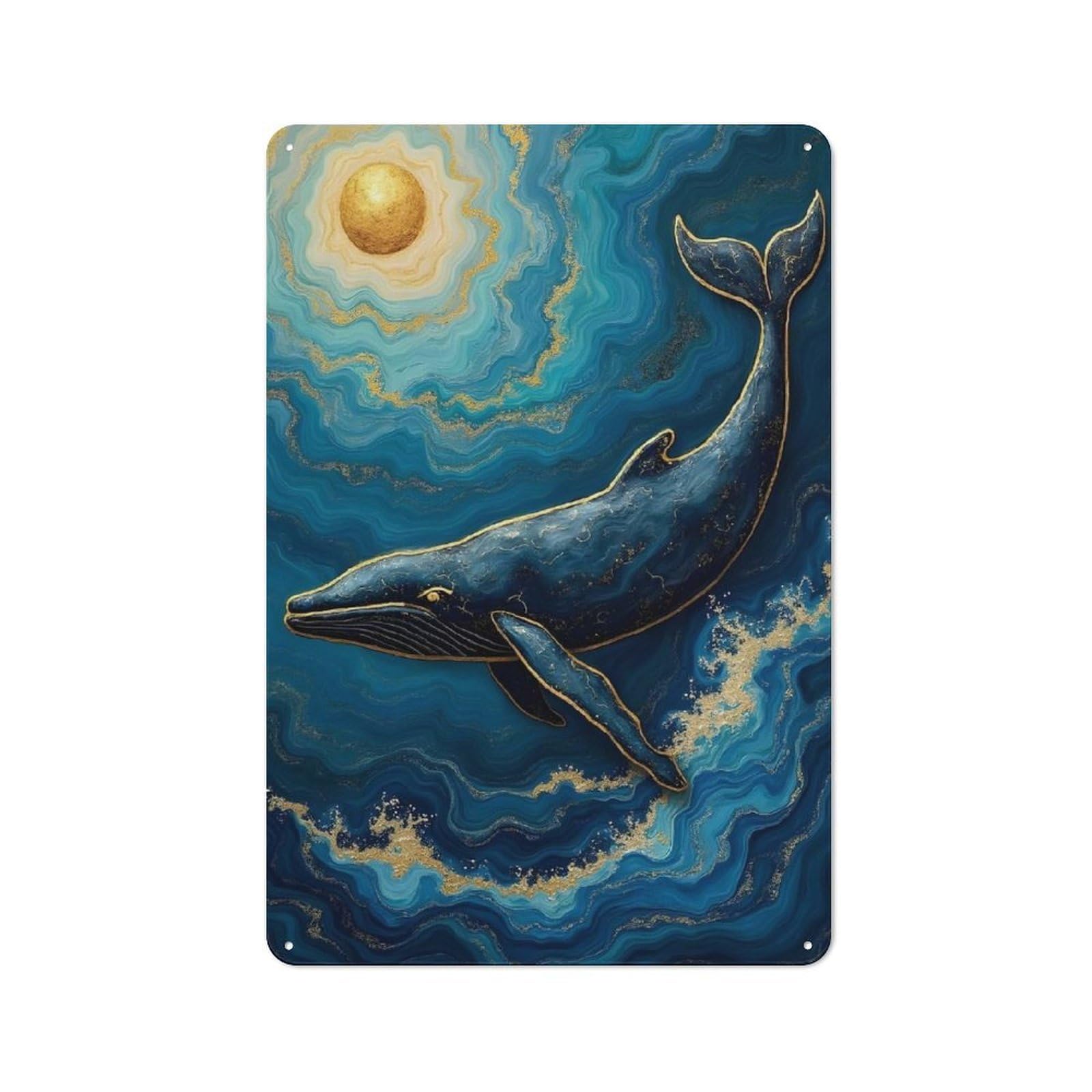 Junmoney Whale In Blue Ocean Garden Style Shed Metal Sign 30X20cm, Shed Wall Decor For Patio Bar, Workshop, Shed Or Kitchen