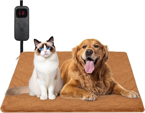 Almohadilla térmica para gatos, 6 temperaturas ajustables y 5 opciones de temporizador, almohadilla térmica de mascotas de 17.7 x 17.7 pulgadas para