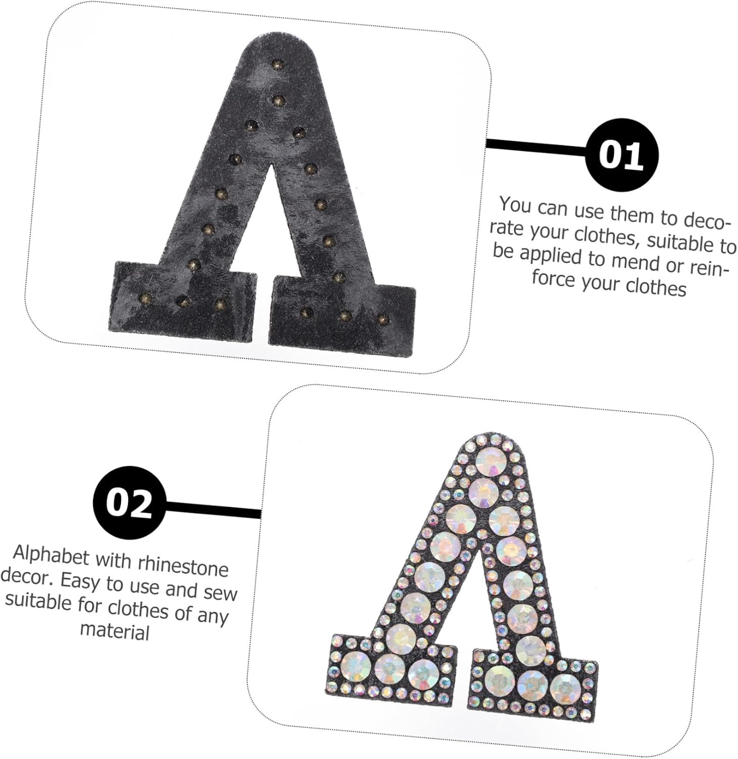 SUPVOX 26pcs Alphabet Rhinestone Sewing Patches Set for Clothing and Bags, Fabric Applique Letters with Hotfix Design for DIY Repair and Decoration