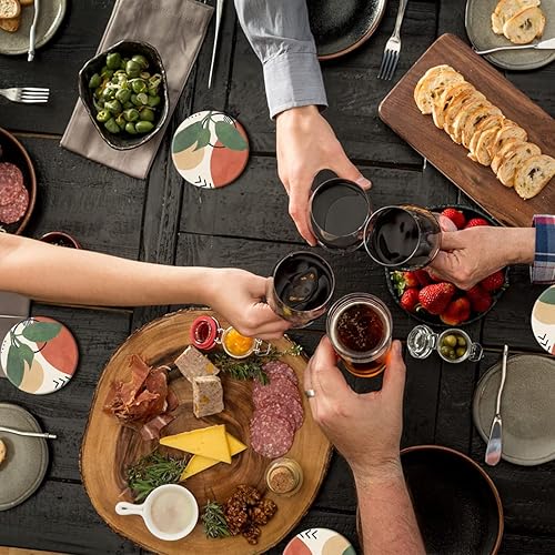 Miniatura 2 de HOPONY Posavasos para bebidas, juego de 6 posavasos de piedra de cerámica con soporte de metal, base de corcho, tazas absorbentes para decoración