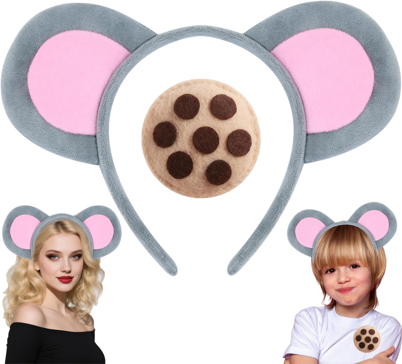 Halloween-Headband Mouse-Ears-Headbands Mouse Ears Plush Headband Felt Chocolate Brooch Costume Accessories Party Cosplay Decoration Supply Adult s