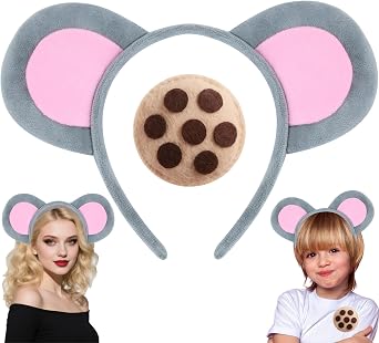 KHC-KHF Mouse Ears Headband Plush Animal Ear Headband Costume Cookie Accessories Cute Mouse Hairband Halloween Birthday Cosplay School Performance Theme Party