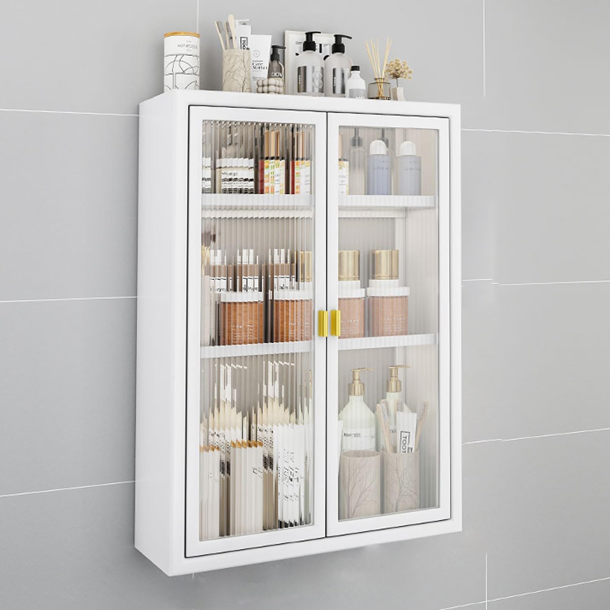 Armadietto da bagno in metallo da parete, con 2 ante, per bagno, cucina, lavanderia e dormitori, organizer salvaspazio (bianco, 40 x 14 x 70 cm)
