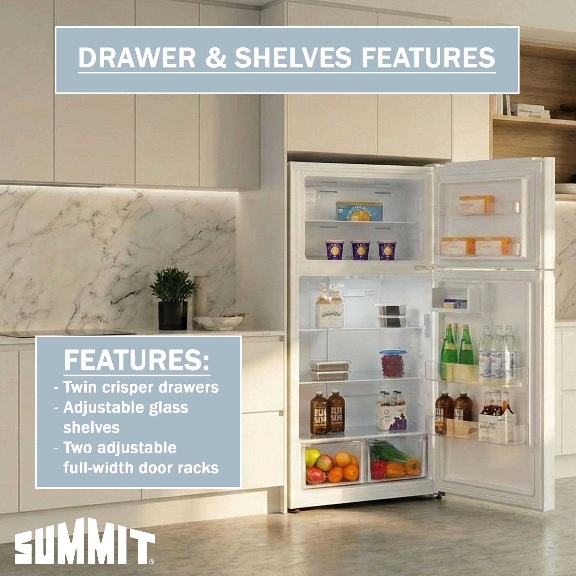 Summit 30” Top Mount Refrigerator - Freezer, 18 cu.ft. Capacity, ENERGY STAR Certified, White - FF18W on Fridge.com