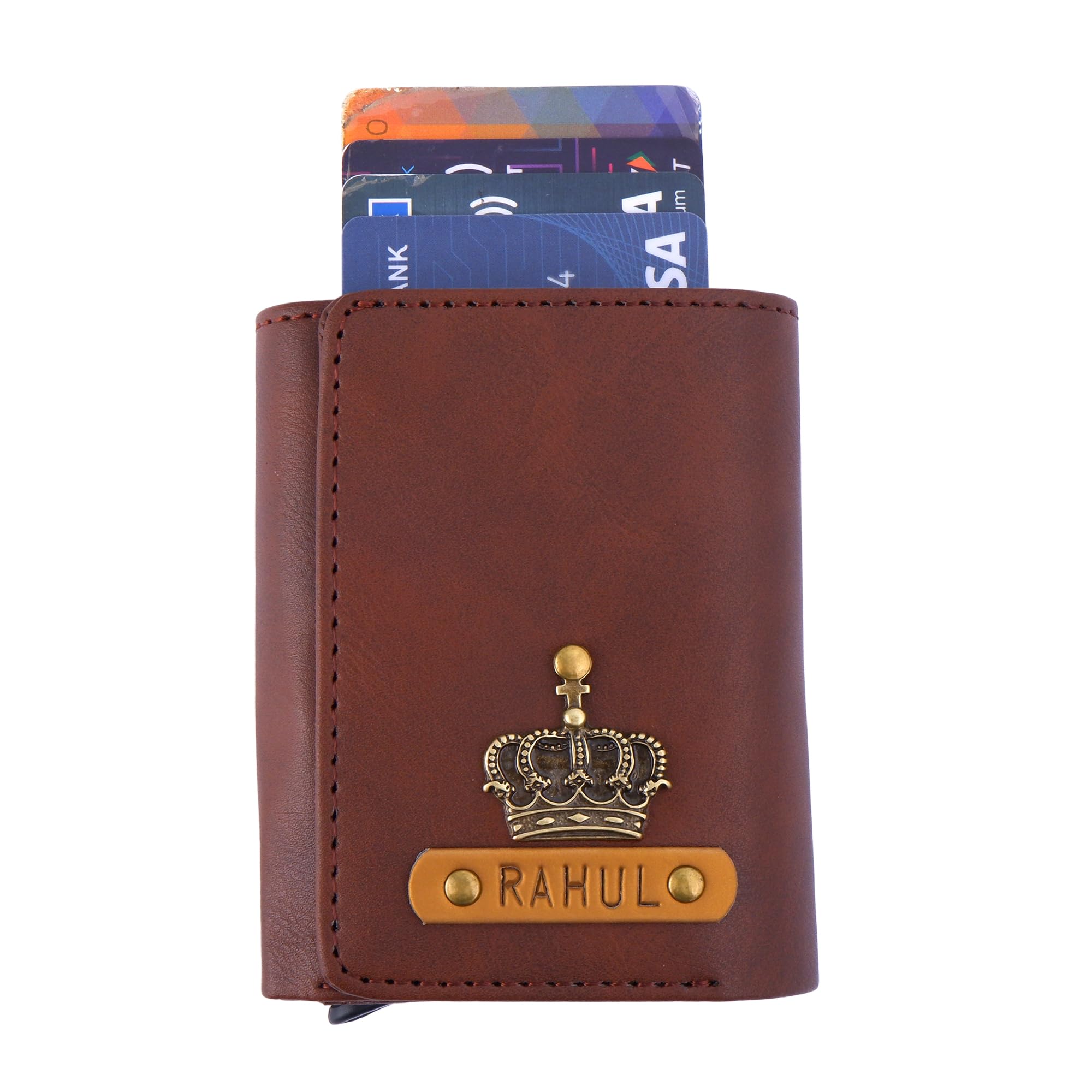 Personalized 3 Fold Wallet for Men and Boys | PU Leather Customized Purse with Name & Charm | Unique Birthday & Anniversary for Men (Dark Brown)