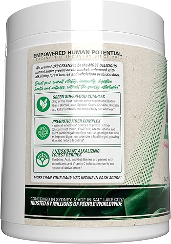 Miniatura 25 de EHP Labs OxyGreens Super Greens Powder - Superalimento de espirulina y clorella, jugo verde en polvo y suplementos de verduras con fibra prebiótica