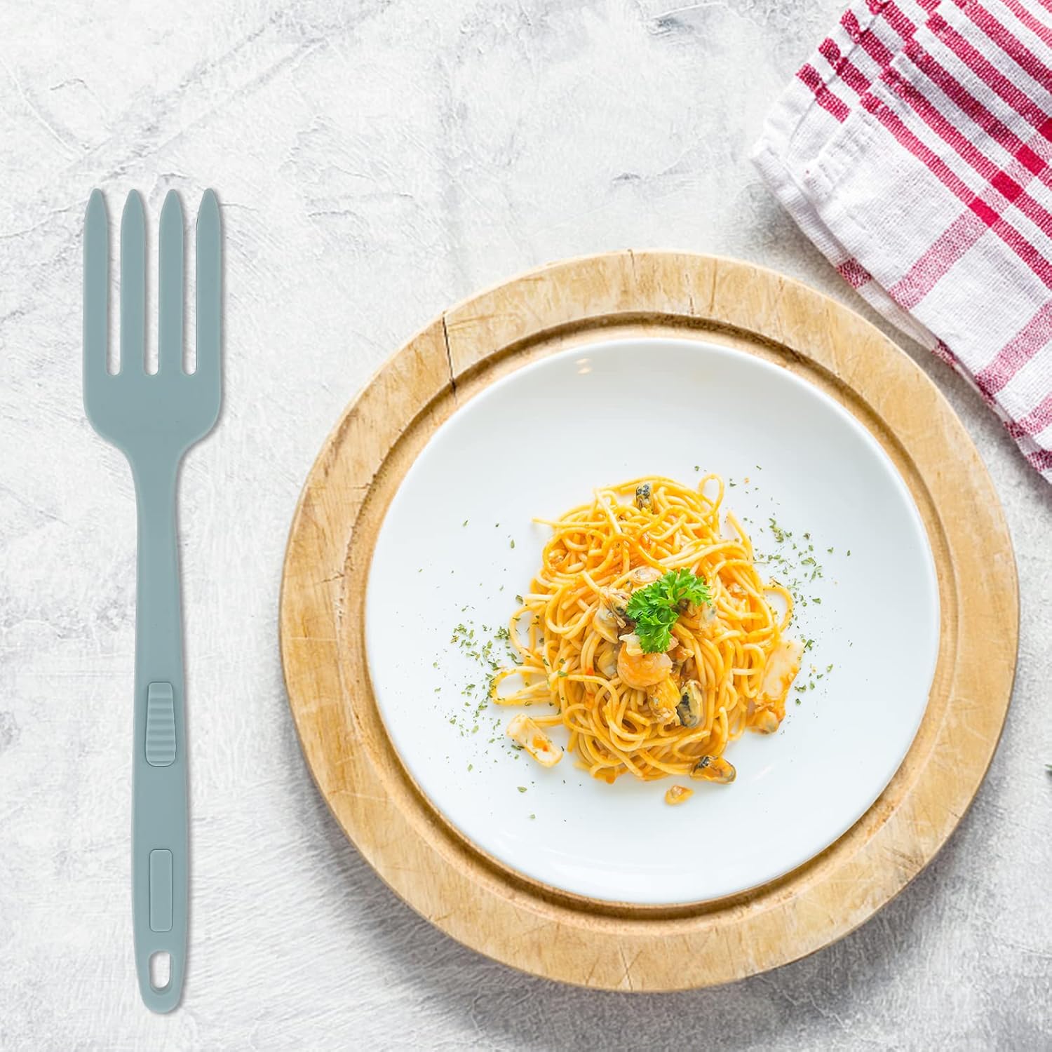 Silicone Cooking Fork for Pasta and Noodles, Anti Slip Kitchen Utensil